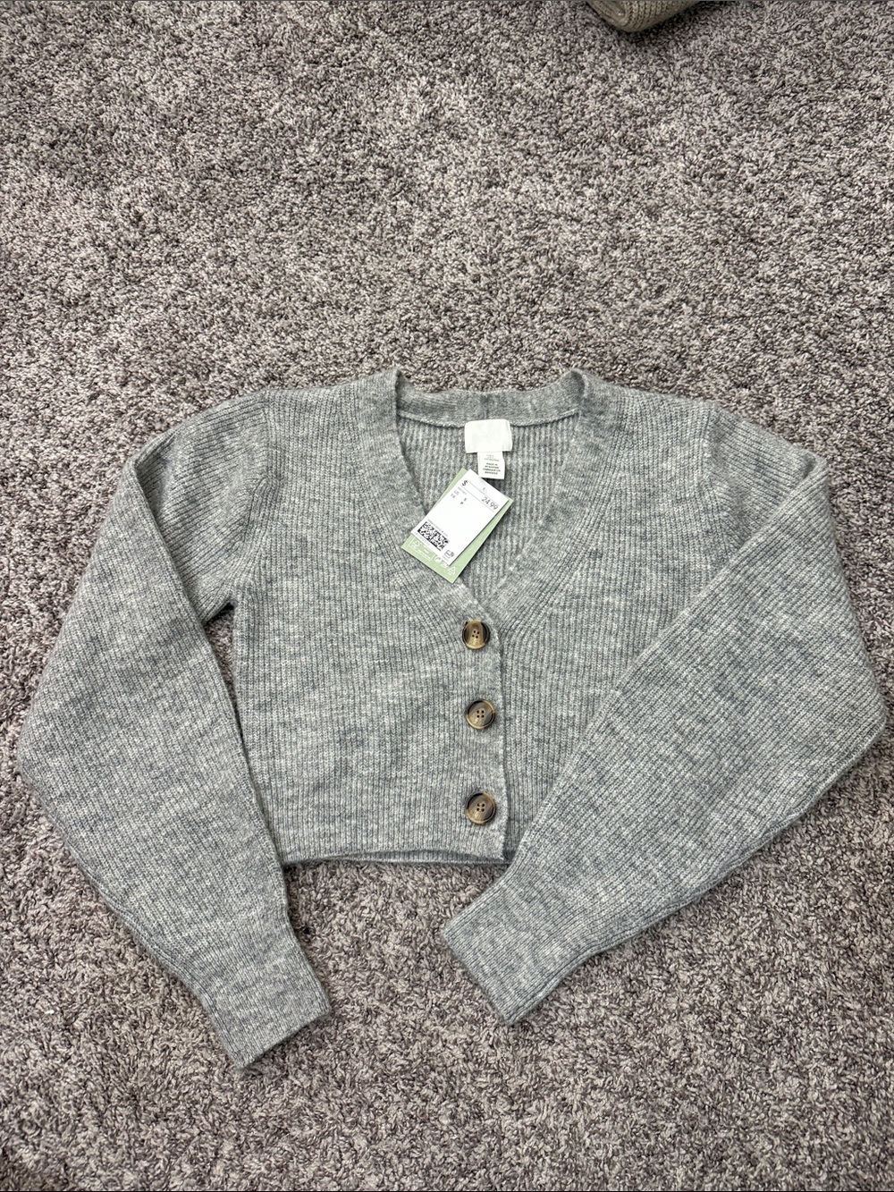 H&M Gray Ribbed V-Neck Cardigan